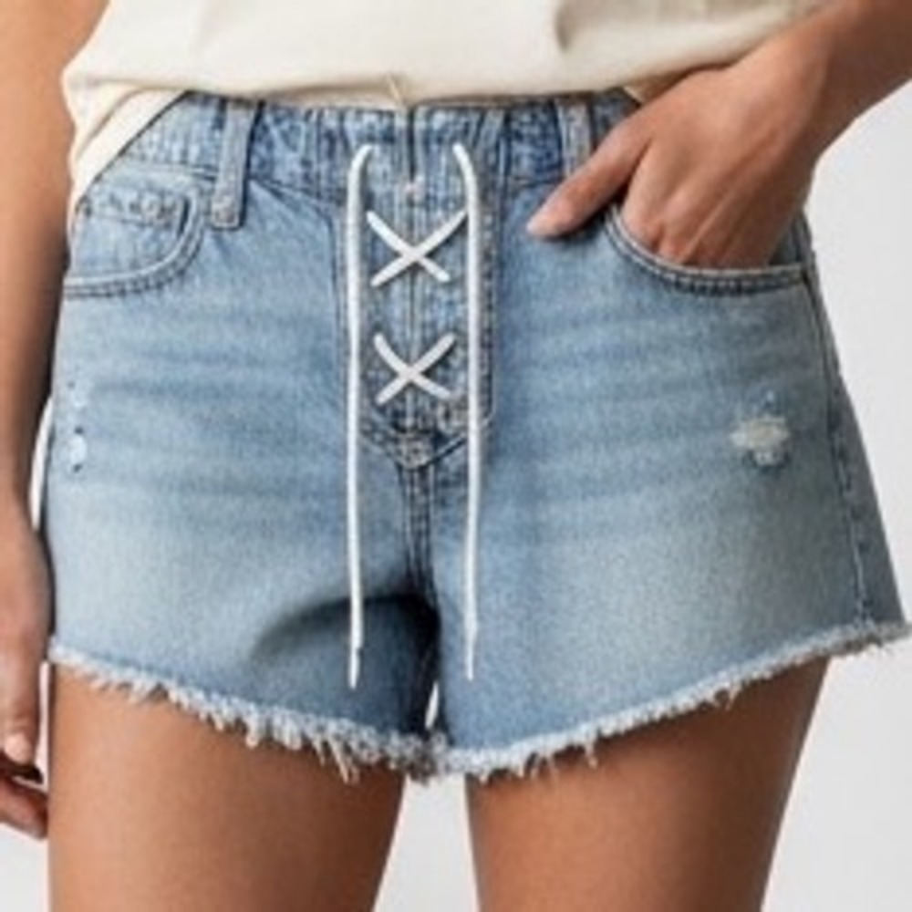 Aeropostale‎ Vintage Low Rise Lace Up Denim Cut Off Shorts 10 Y2K Coachella